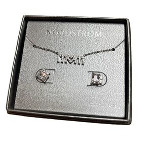 NWT Nordstrom Pendant Necklace “MOM” and Cubic Zirconia Stud Earrings Set